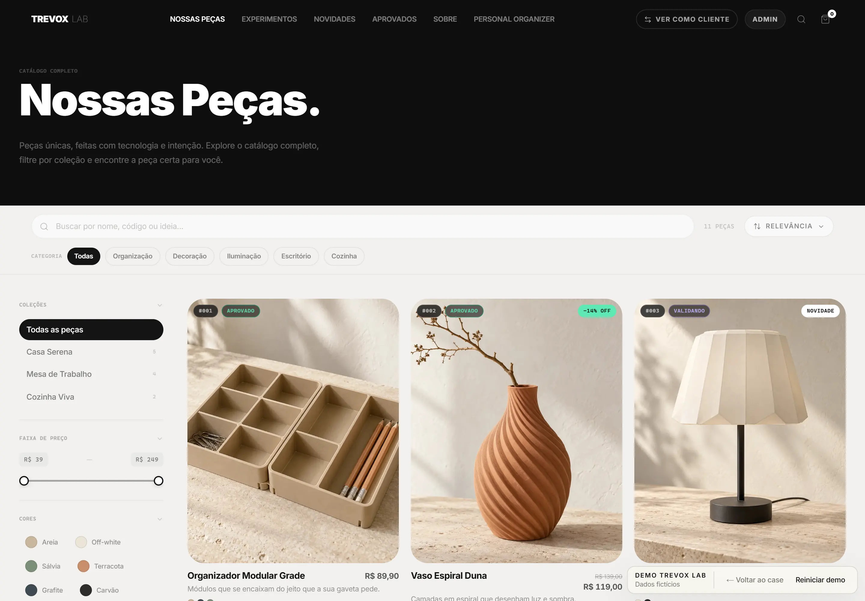 Trevox catalog with categories and fictional products