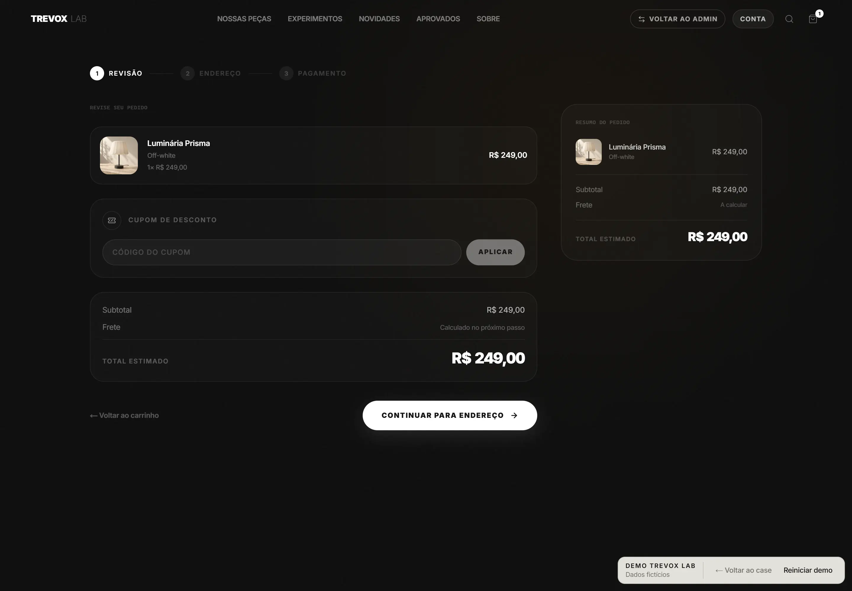 Checkout review with items and prices before payment
